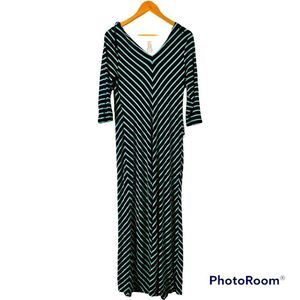 Motherhood Maternity green and black striped maxi dress.
